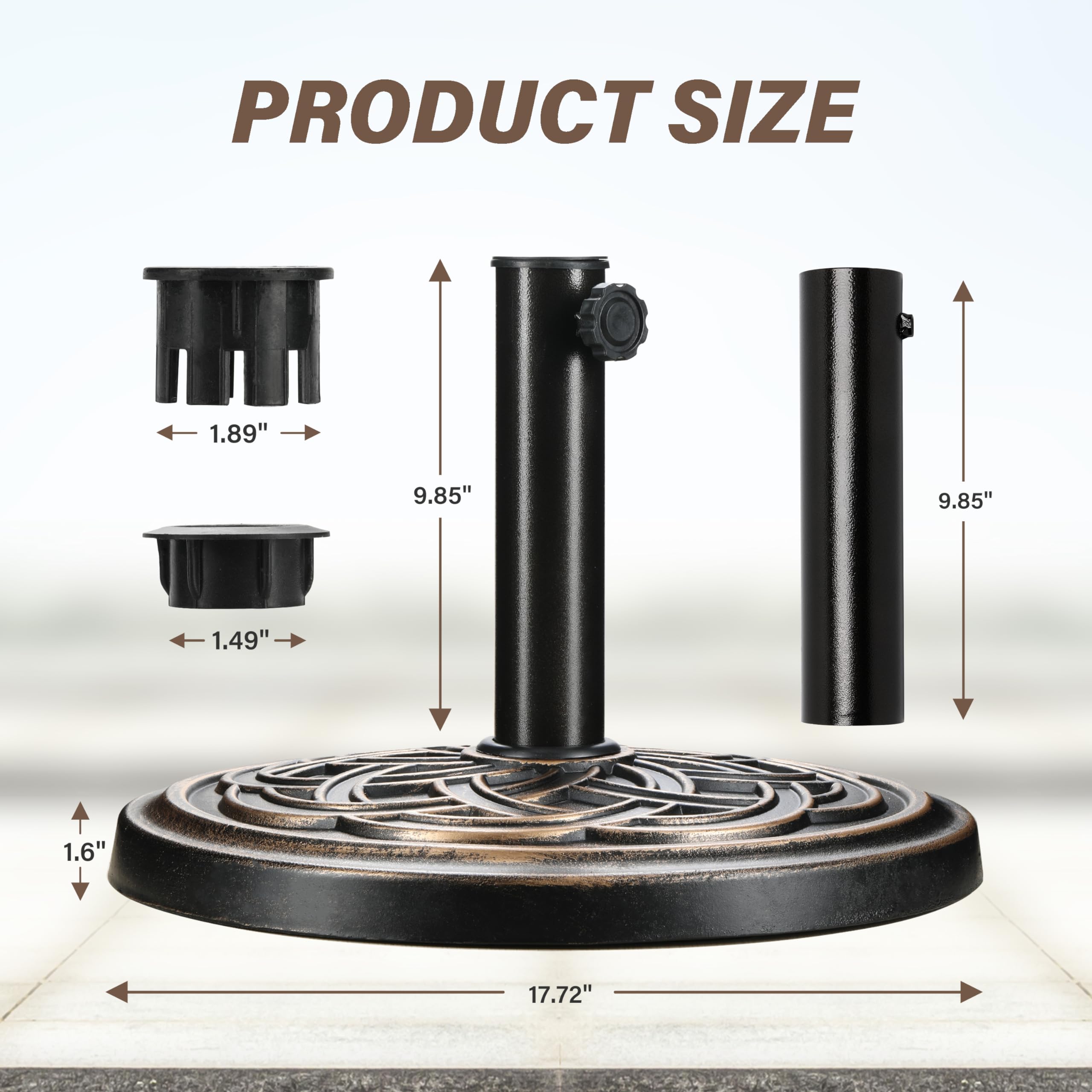 HealSmart adjustable knob close-up showing secure pole fit for 38-48mm sizes.