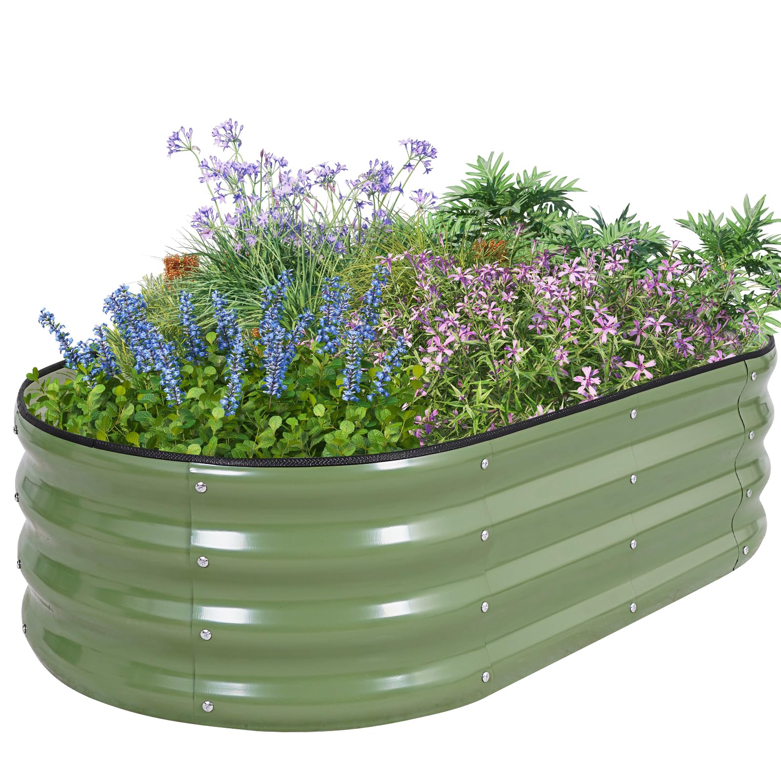 HEALSTOK galvanized raised garden bed in olive green ready for outdoor use