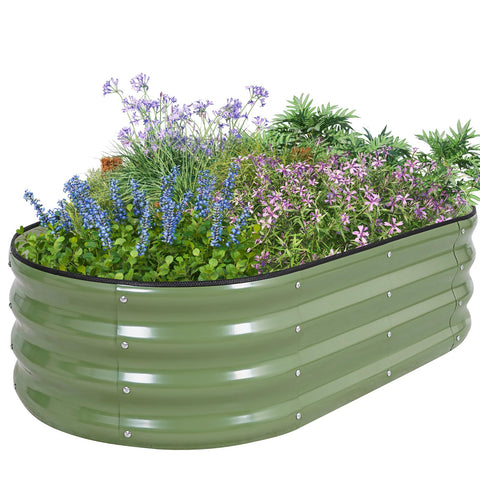HEALSTOK galvanized raised garden bed in olive green ready for outdoor use