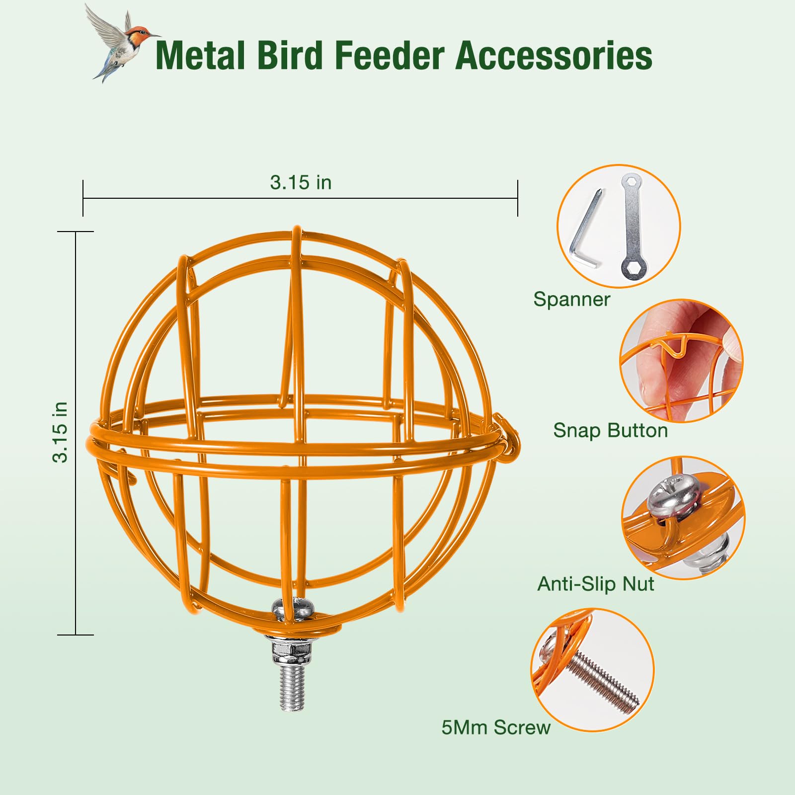 Orange Hearthhub holder on bird feeder, side profile showing secure mounting.