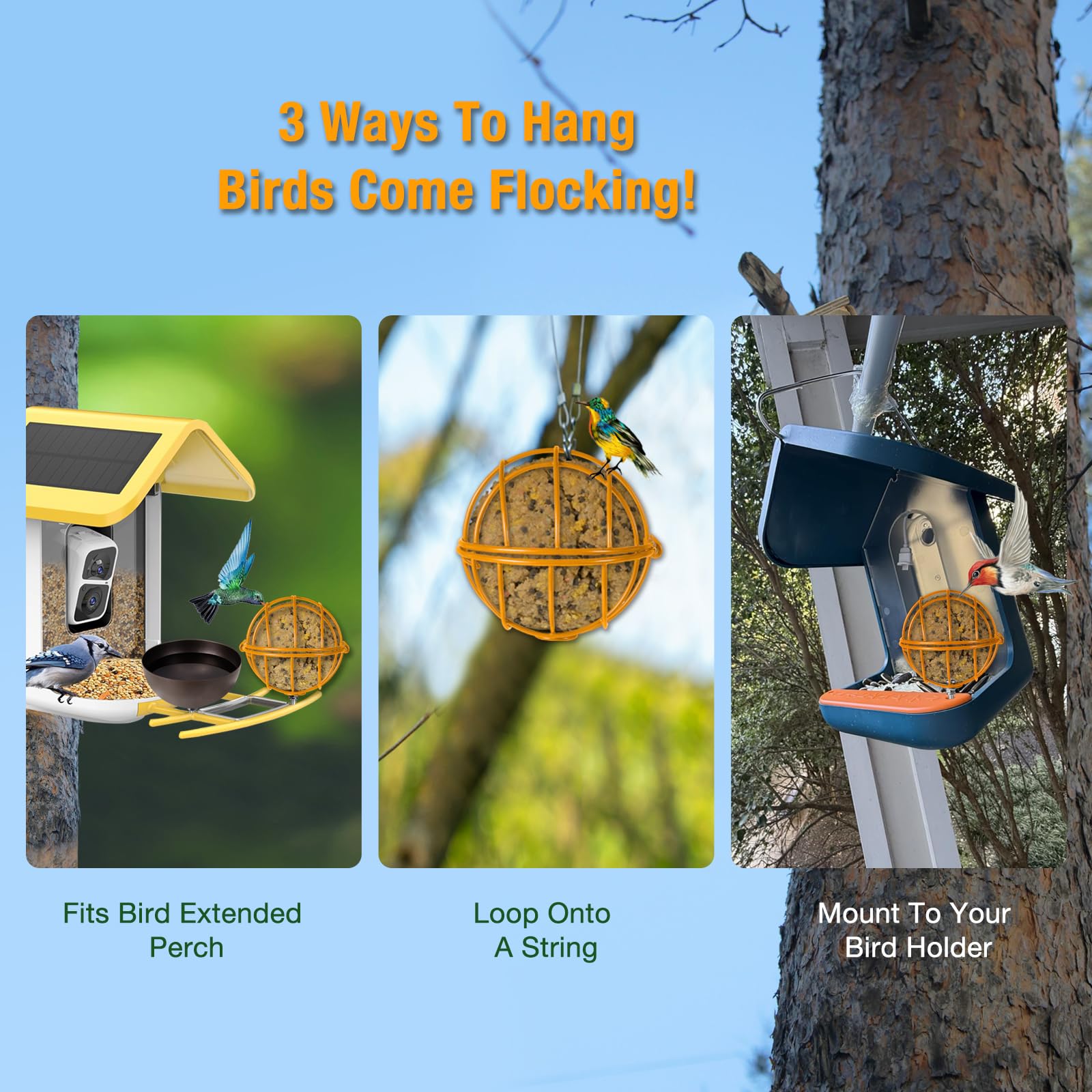 Easy attachment of Hearthhub suet holder to existing feeder setup.