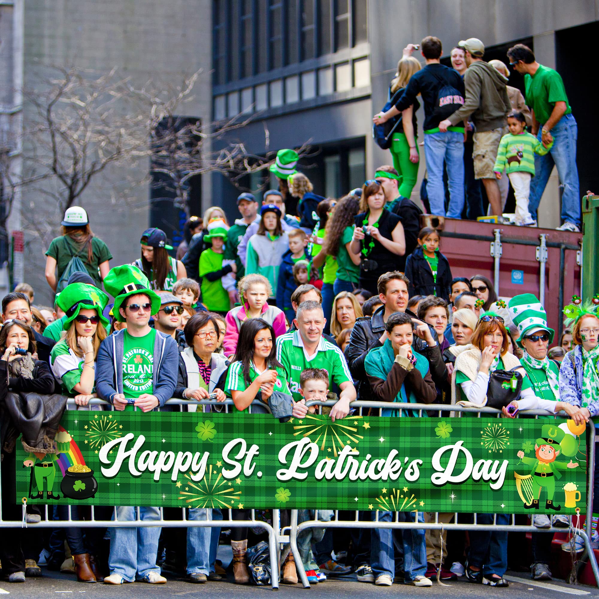 Heartome St Patrick's Day fan flag featuring rainbow hues for festive porch presentation.