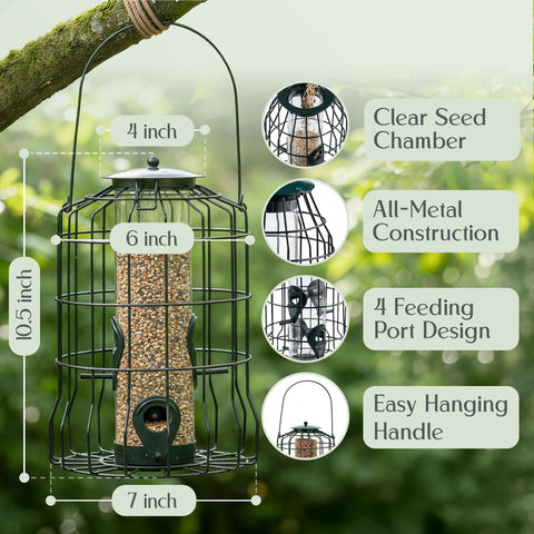Hearts&Birds coated-plastic housing keeps seeds dry in all weathers.