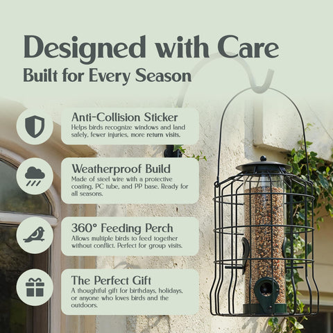Hearts&Birds large-capacity feeder reduces refills during busy days.