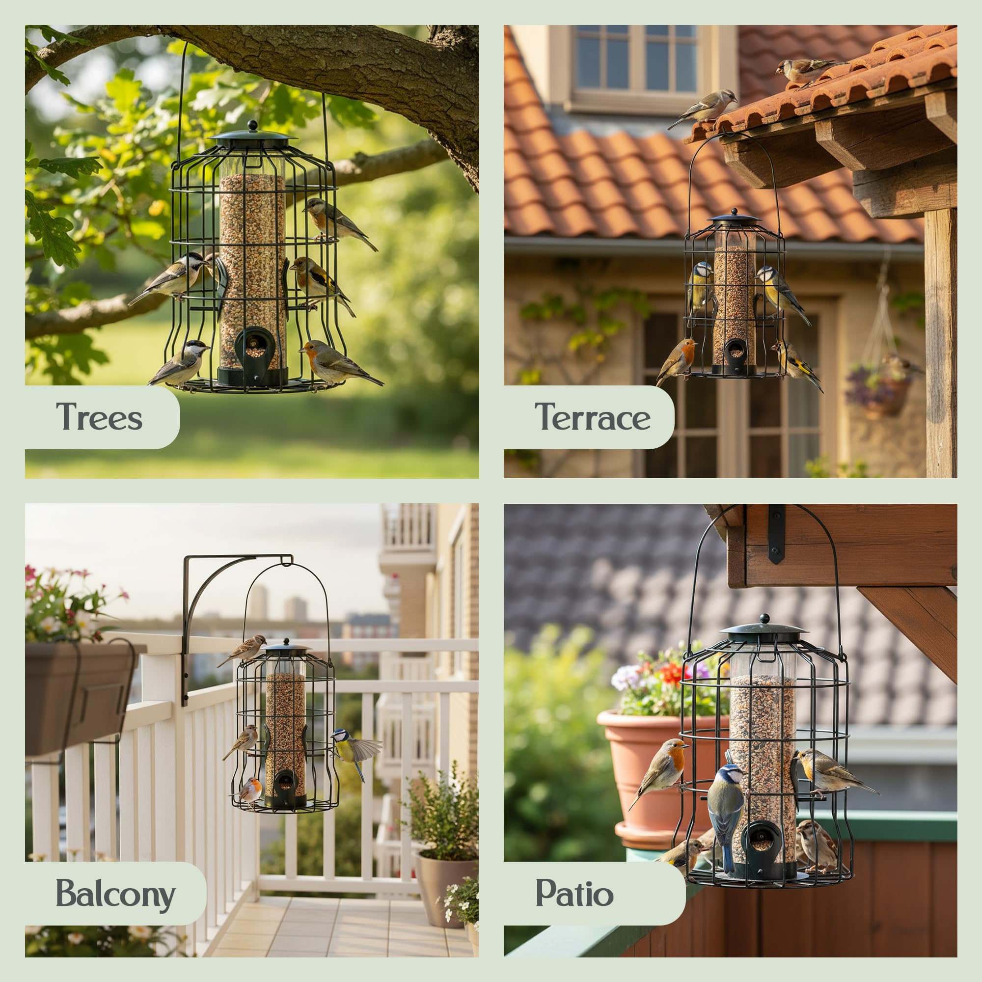 Hearts&Birds outdoor hanging feeder blends with any garden.