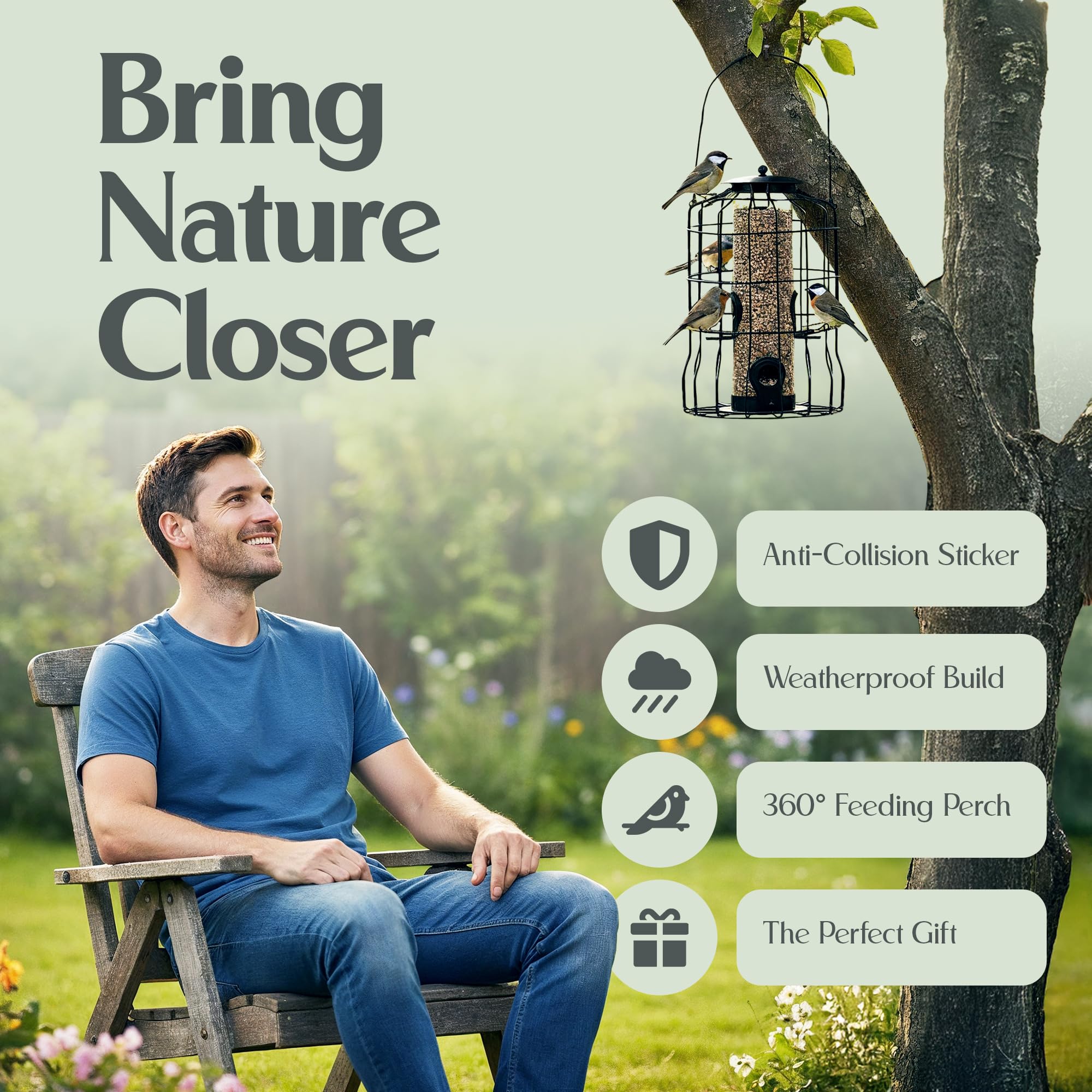Hearts&Birds weatherproof feeder withstands rain, snow, and sun.