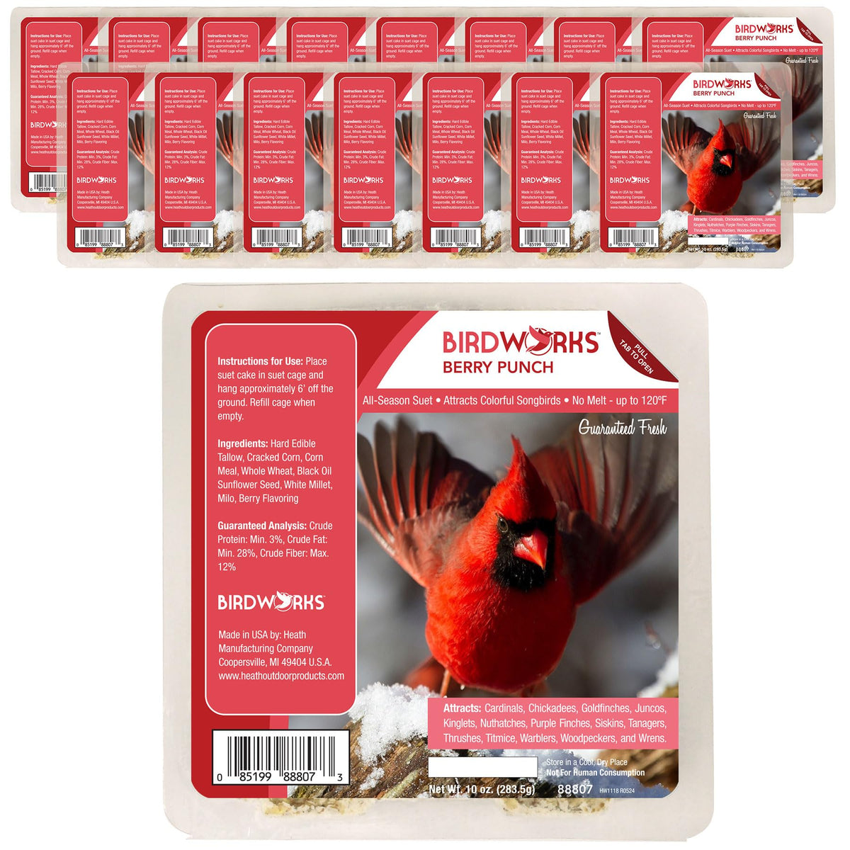 Heath Outdoor Berry No Mess Suet Cakes 16-pack ready for year-round feeding.