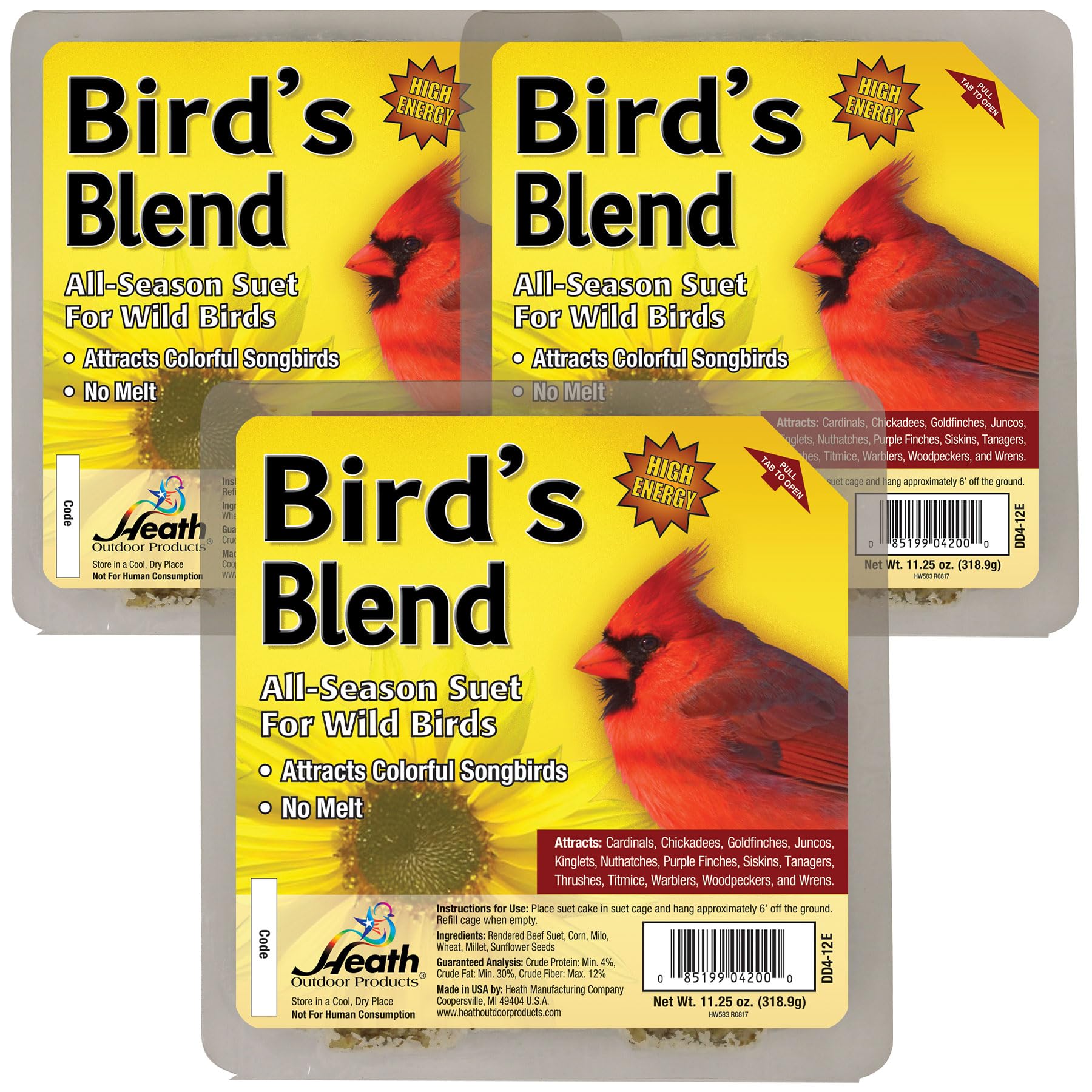 Heath Outdoor Birds Blend Suet Cakes sample pack packaging for easy seasonal feeding
