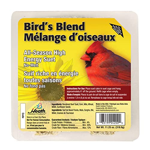 Heath DD412-10 suet cake served from a feeder attracts songbirds