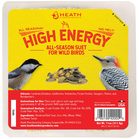 Heath DD4SS Bird's Blend suet cake attracts colorful songbirds.