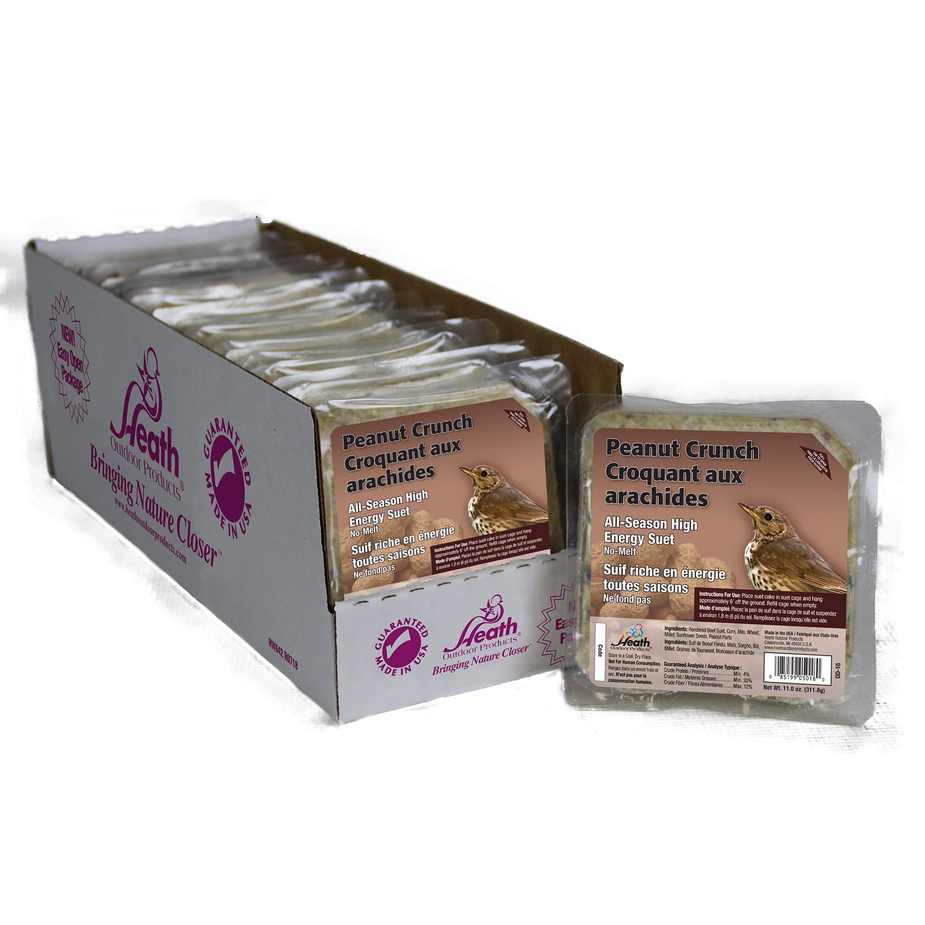 Close-up of Heath Outdoor Products DD-18 peanut crunch suet cake texture for birds.