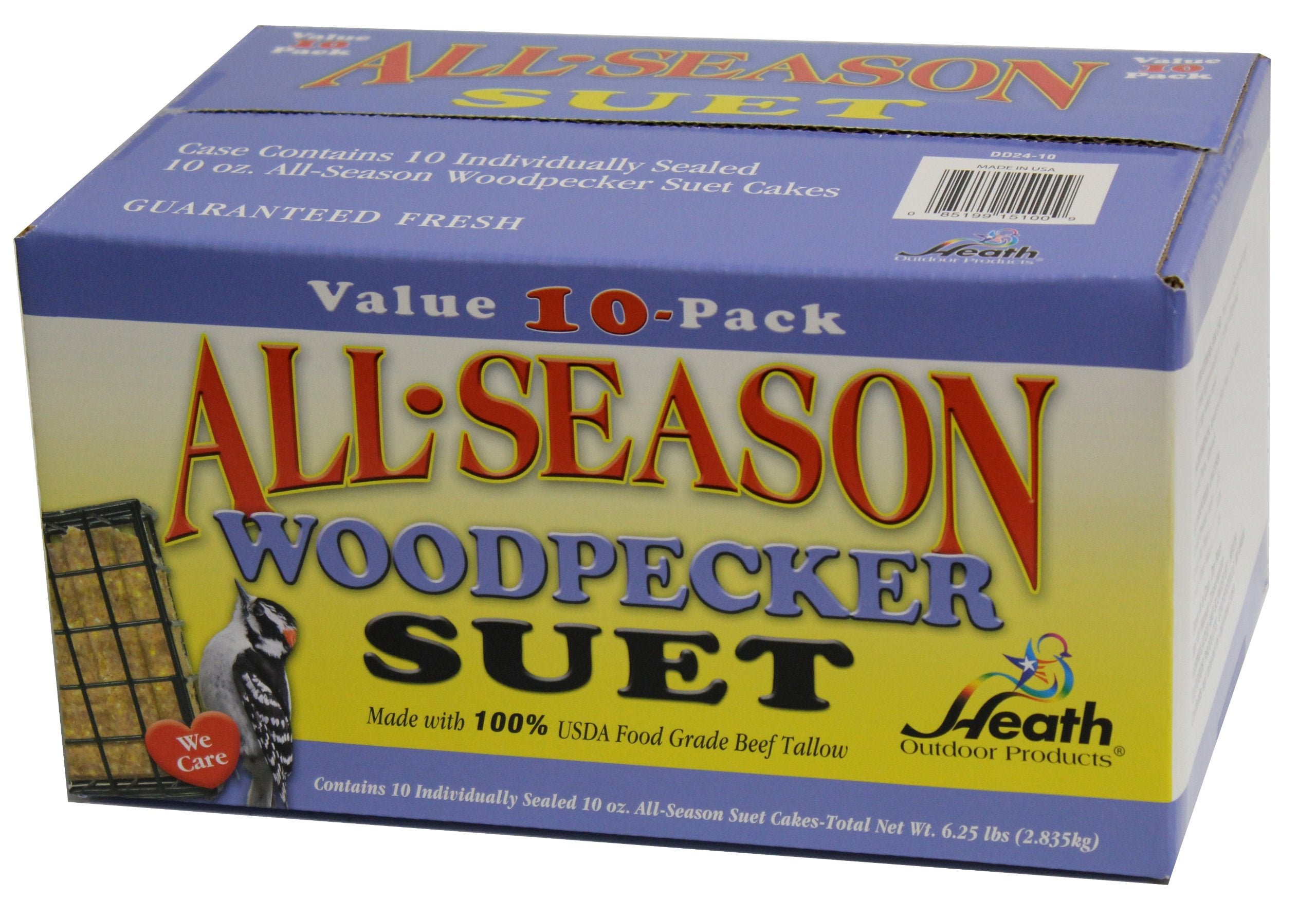 Heath DD24-10 Woodpecker Suet Cake front view ready for year-round feeding