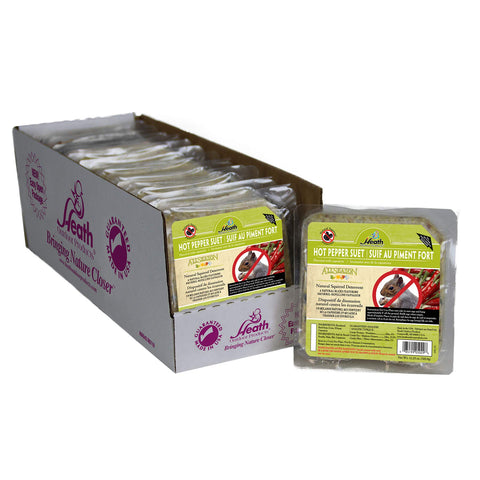 Heath Outdoor DD-25 pepper blend deters squirrels while birds feed at the suet cake.