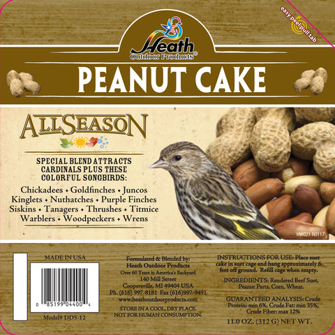Heath Outdoor DD5-12 suet peanut cake packaging highlights year-round feeding efficiency