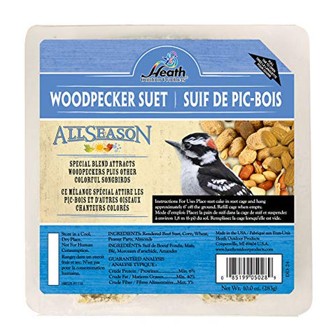 Heath Woodpecker Blend Suet Cakes bird visitors capture lively garden activity.