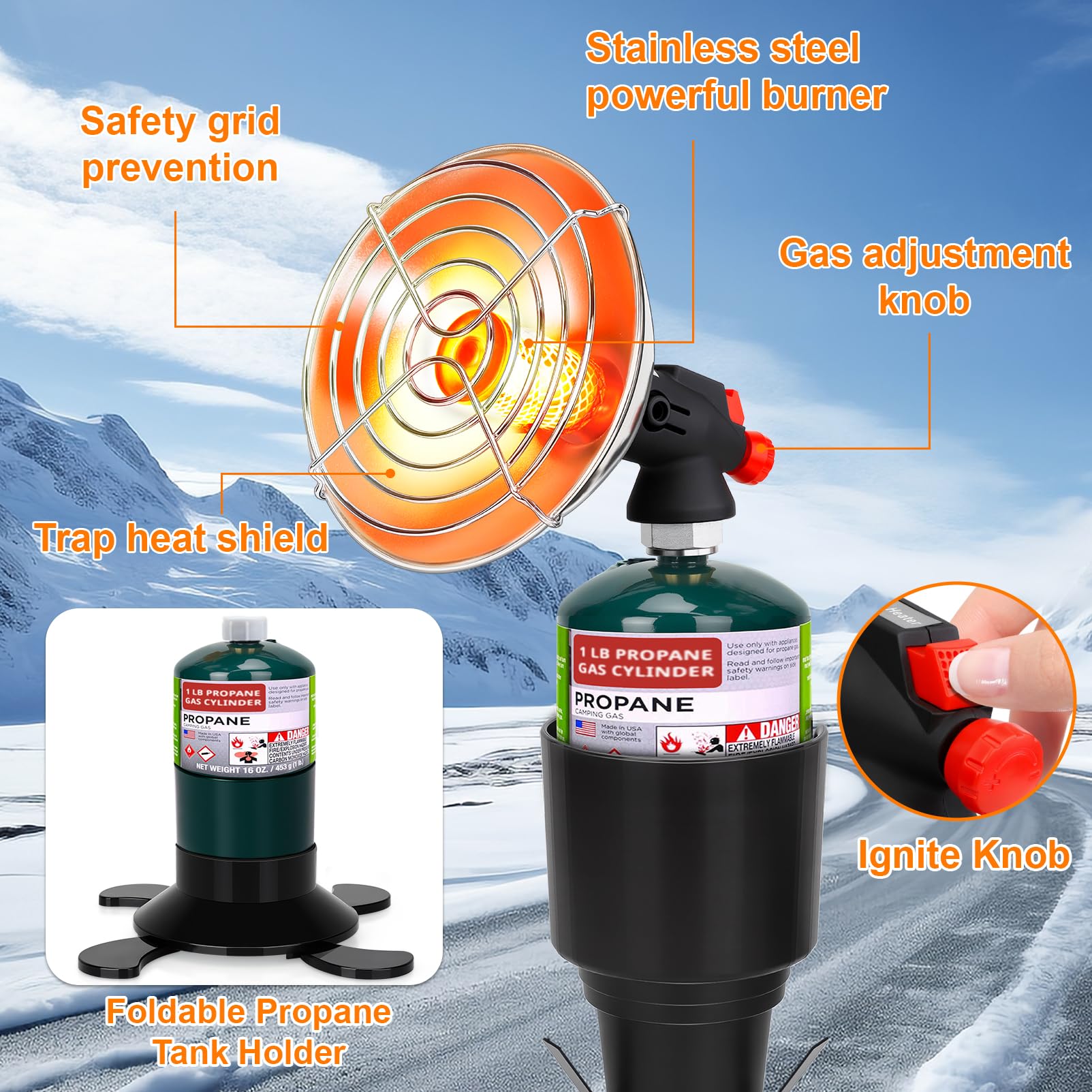 HEATHIVE Portable outdoor heater is perfect for camping, hunting, or tailgating.