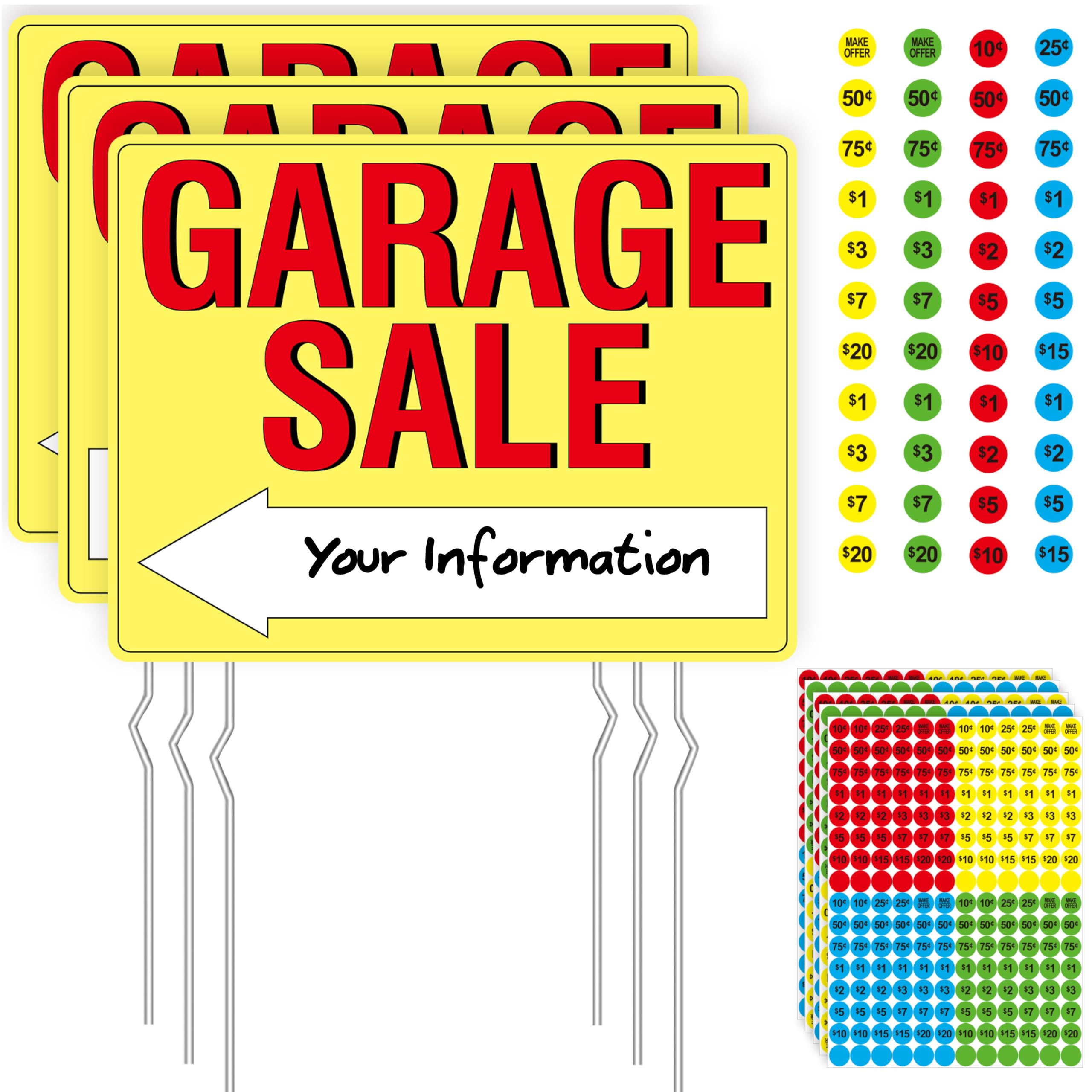 Hebayy garage sale sign set front view boosts roadside visibility for buyers.