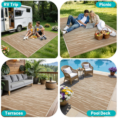 HEBE beige 6x9 rug defines outdoor areas while resisting stains