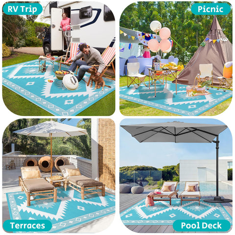 HEBE lightweight rug folds easily for camping and RV trips.