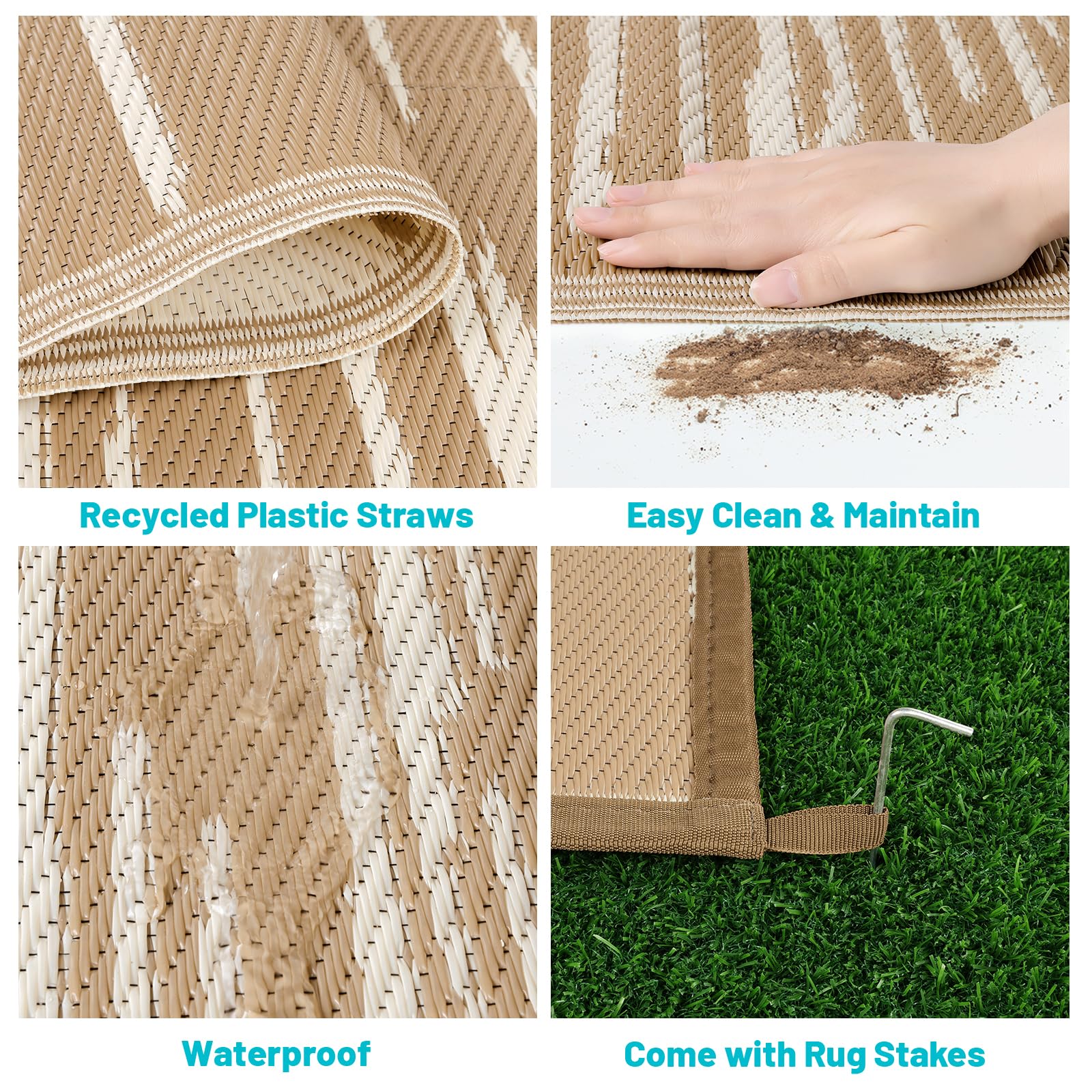 HEBE rug shown lightweight and foldable into a carrying bag