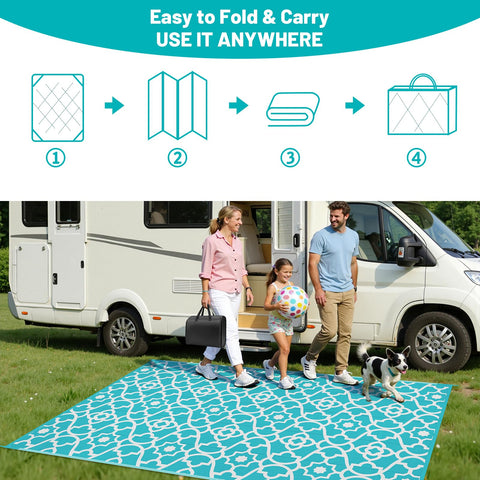 HEBE lightweight rug packs flat with a carrying bag for travel