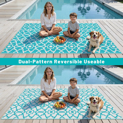 HEBE non-slip backing helps rug stay in place on outdoor surfaces