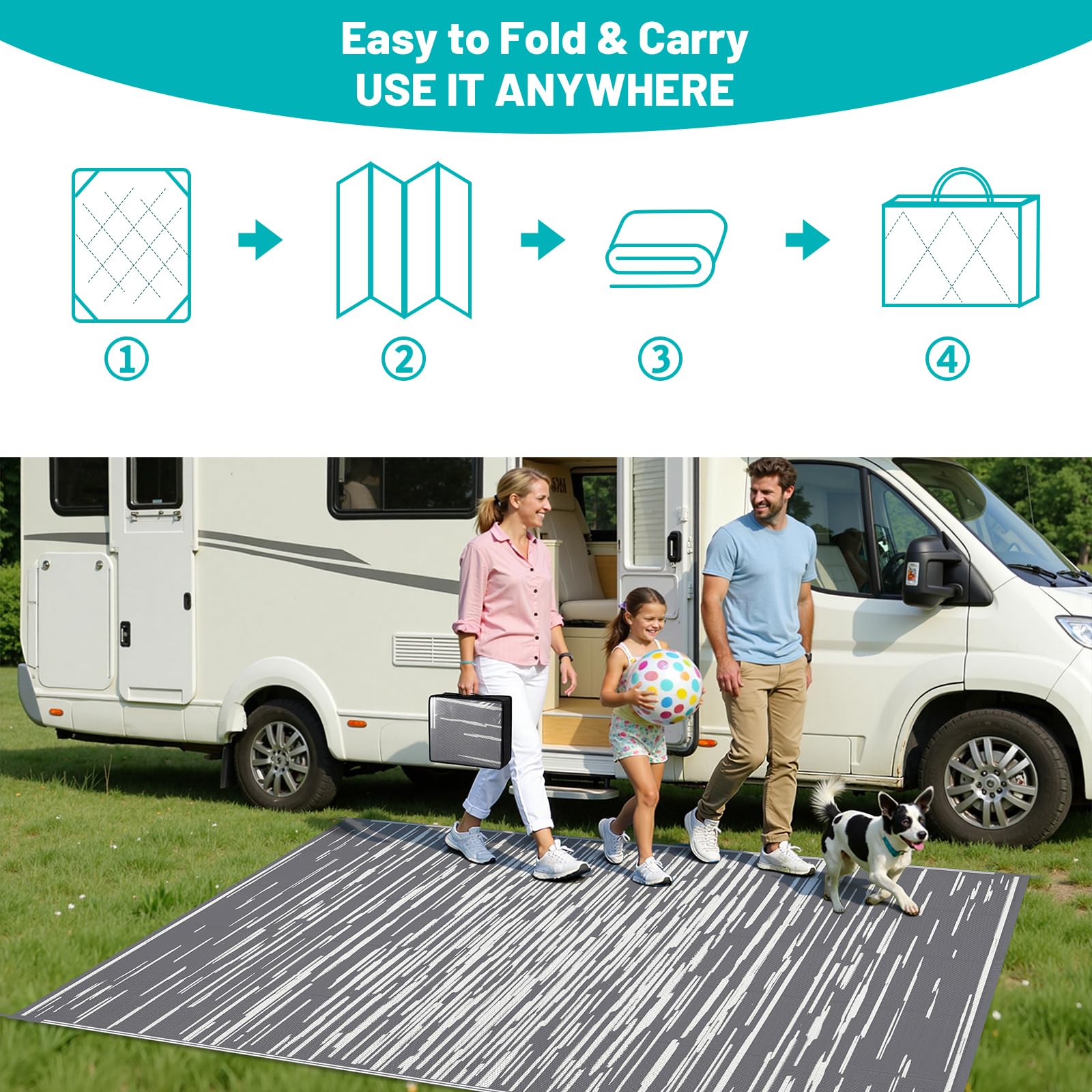 HEBE Outdoor Rug showcased on a patio setup for versatile outdoor use.