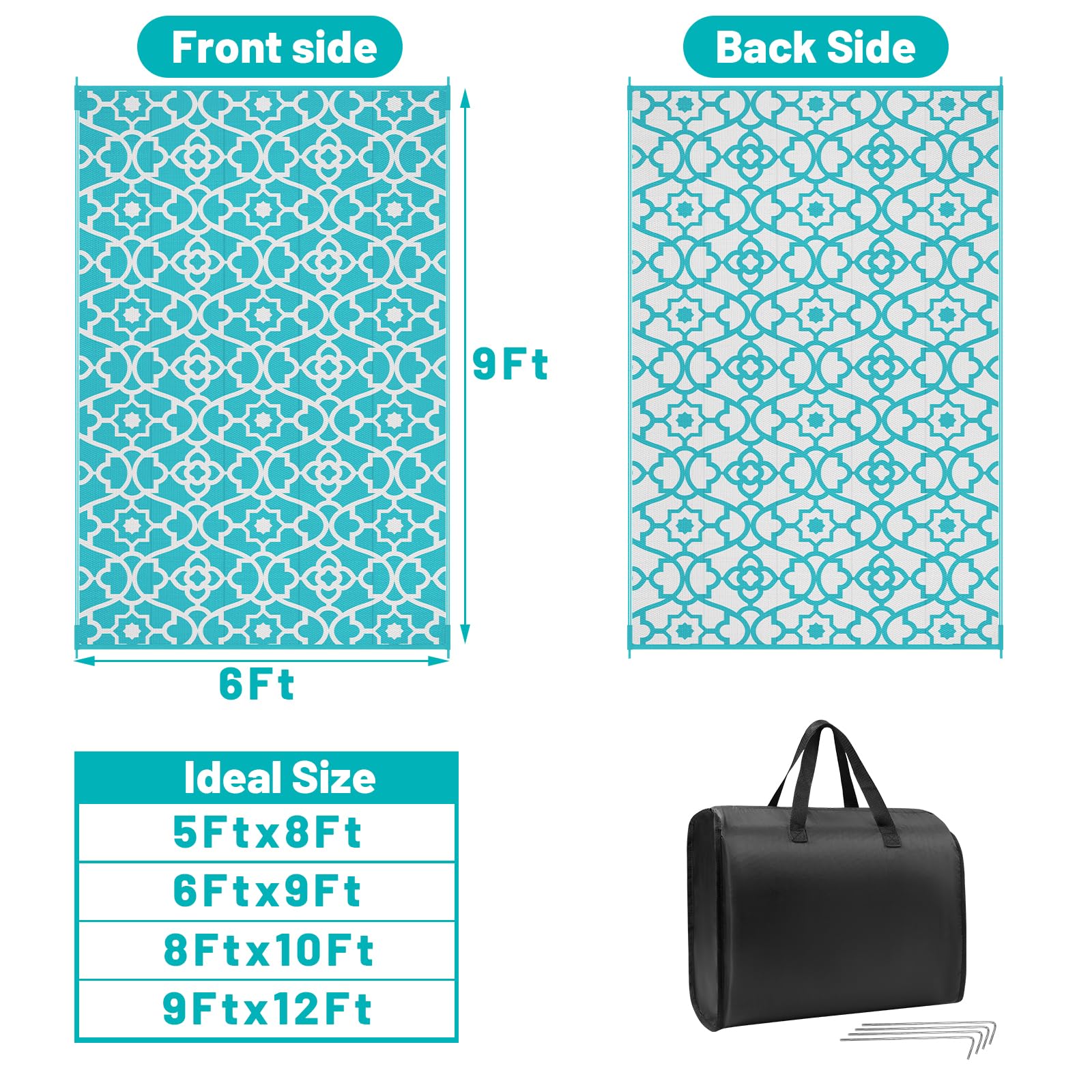 HEBE outdoor rug reversible pattern showcases two Moroccan designs for quick decor refresh