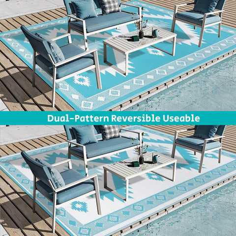 HEBE reversible-diamond rug shows two looks for versatile spaces.
