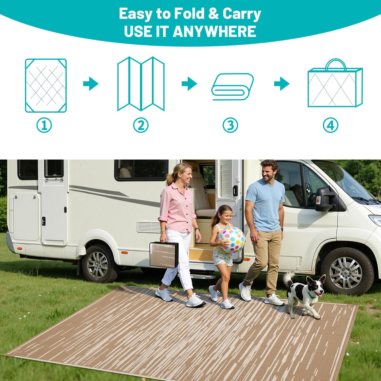 HEBE rug includes stakes to prevent shifting on grass