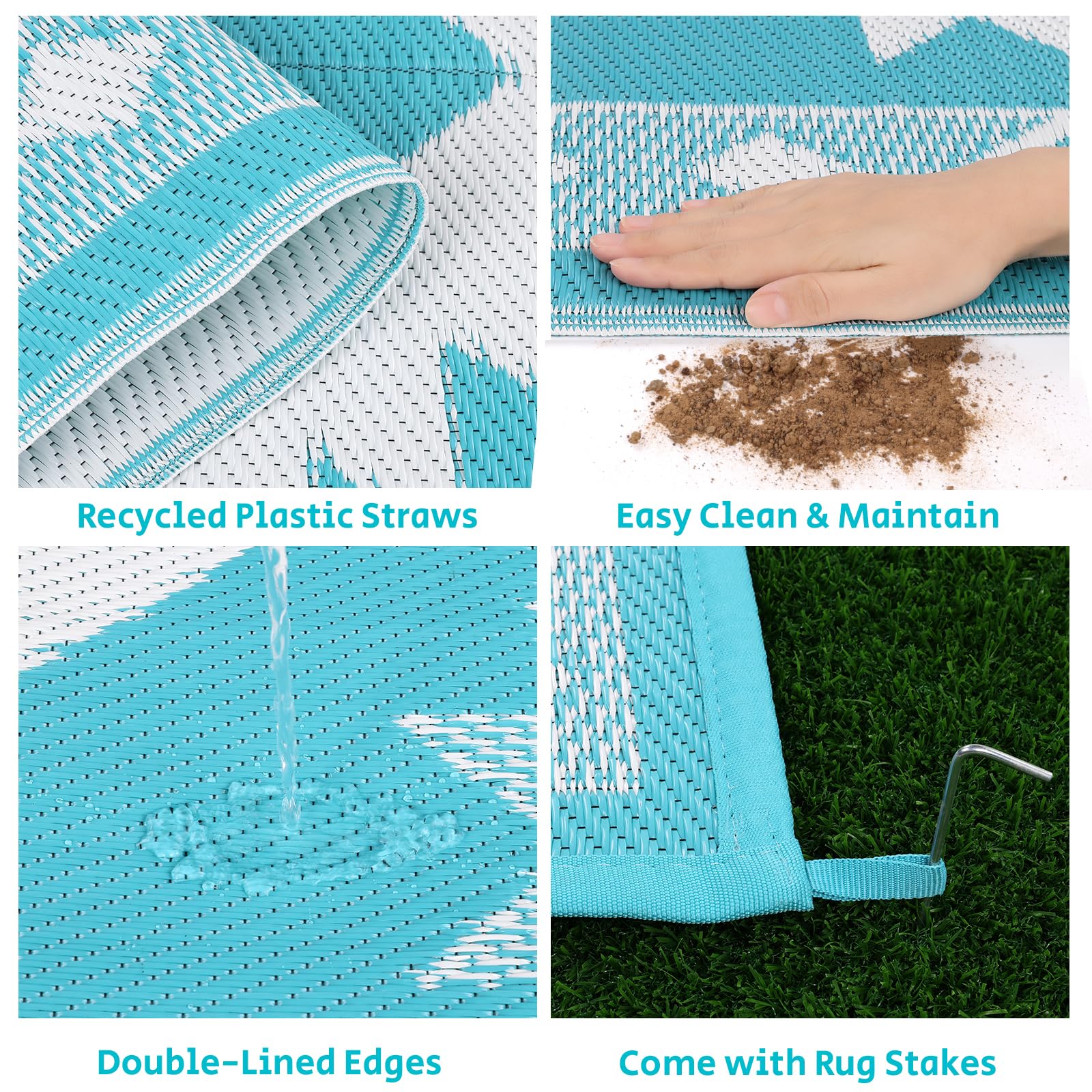 HEBE UV-coated rug resists fading in sunlit patios and decks.