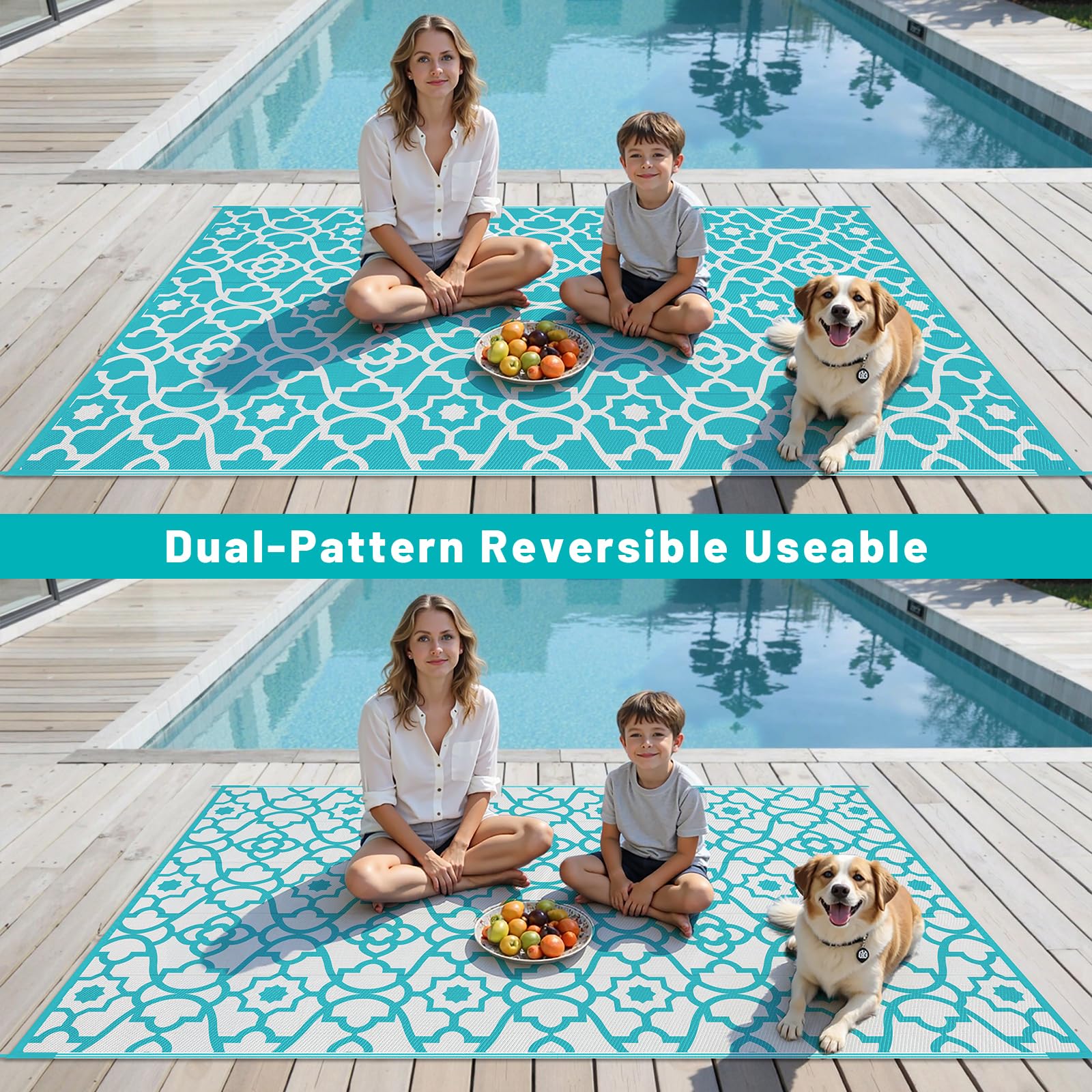 HEBE outdoor rug with UV protection preserves color on sunlit patios