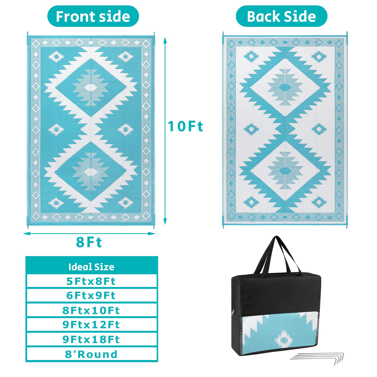 HEBE waterproof outdoor rug cleans easily and dries quickly after outdoor use.