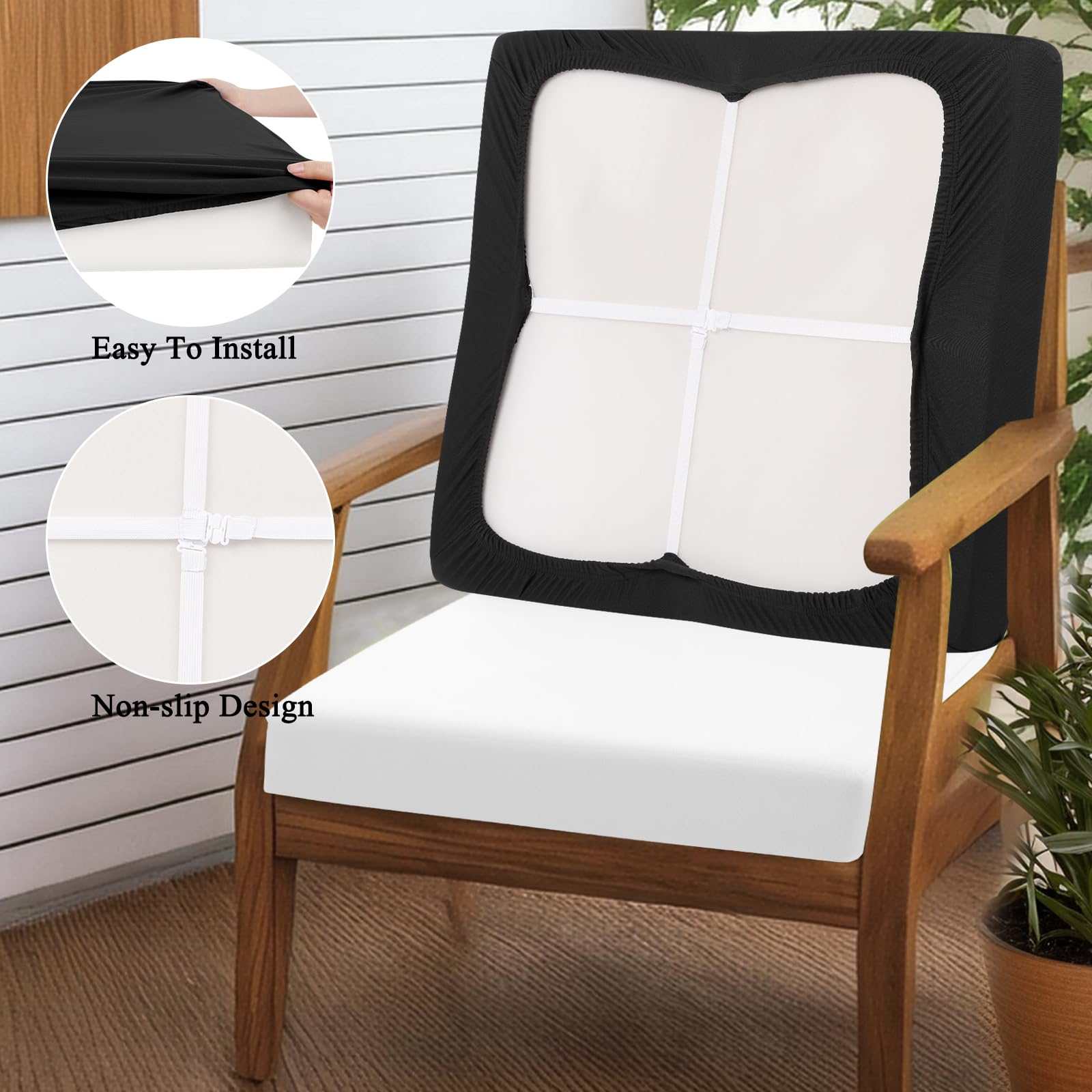 HEBE RUGS elastic cushion cover with straps fits many chair sizes.