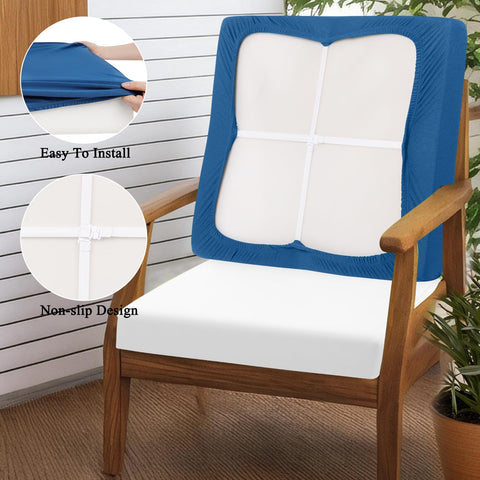 Elastic straps secure HEBE RUGS cushion covers over varied cushion sizes