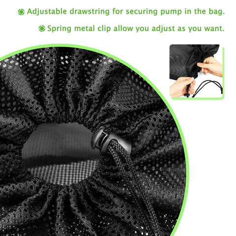 Hecaty drawstring closure demonstrates secure placement of the pump