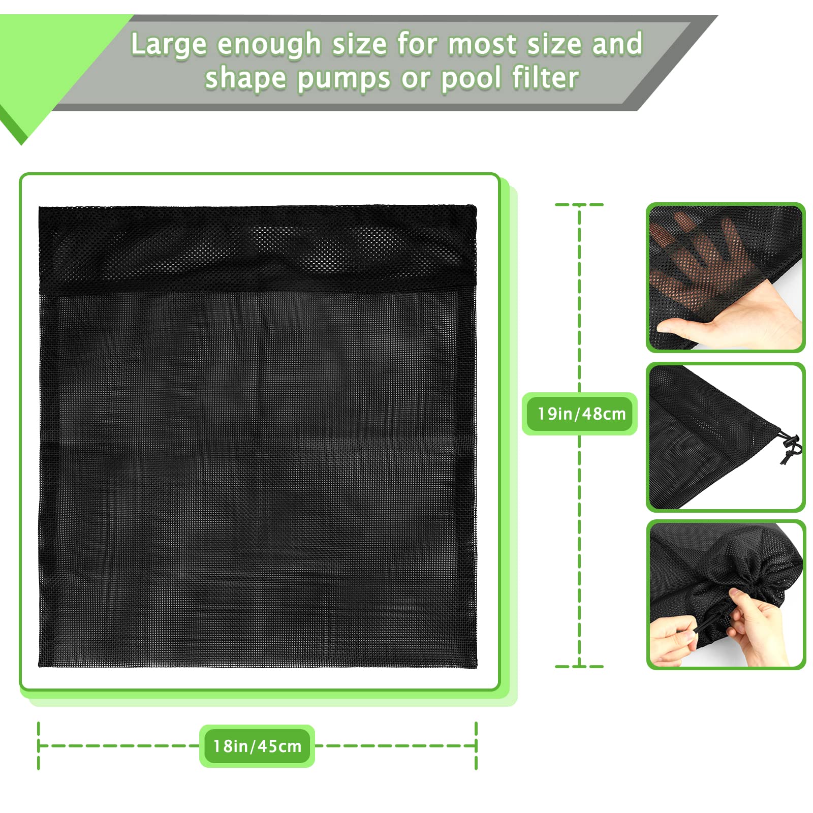 Hecaty 24x26 upgrade bag side view shows 1.6 mm mesh catching leaves and needles