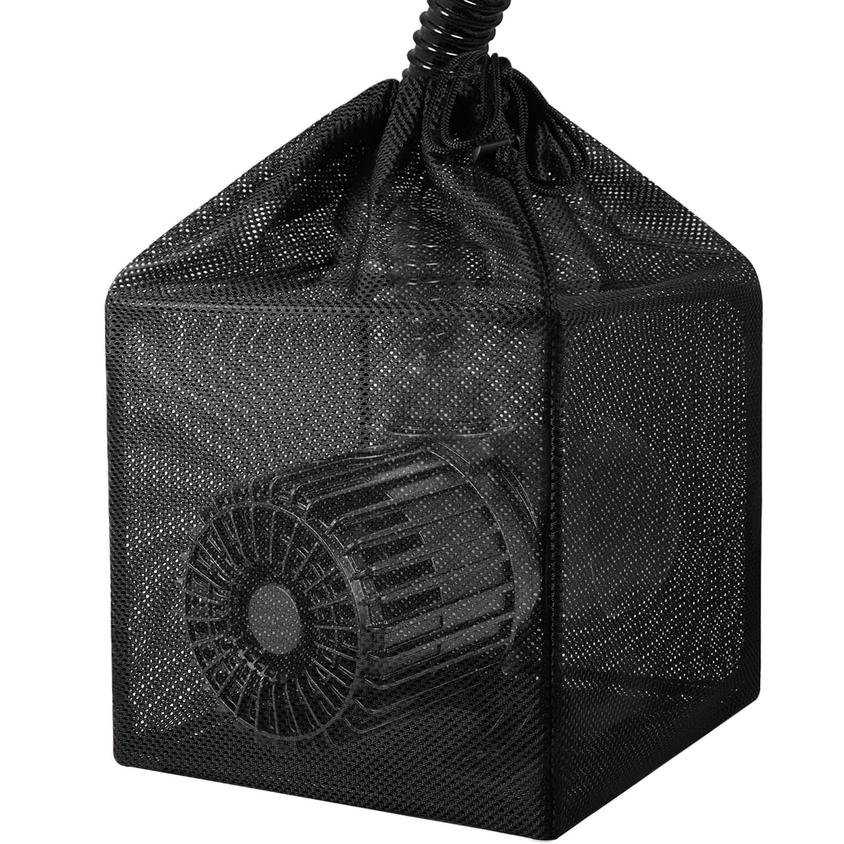 Hecaty pump barrier bag with inner frame protects outdoor pond pumps from debris.