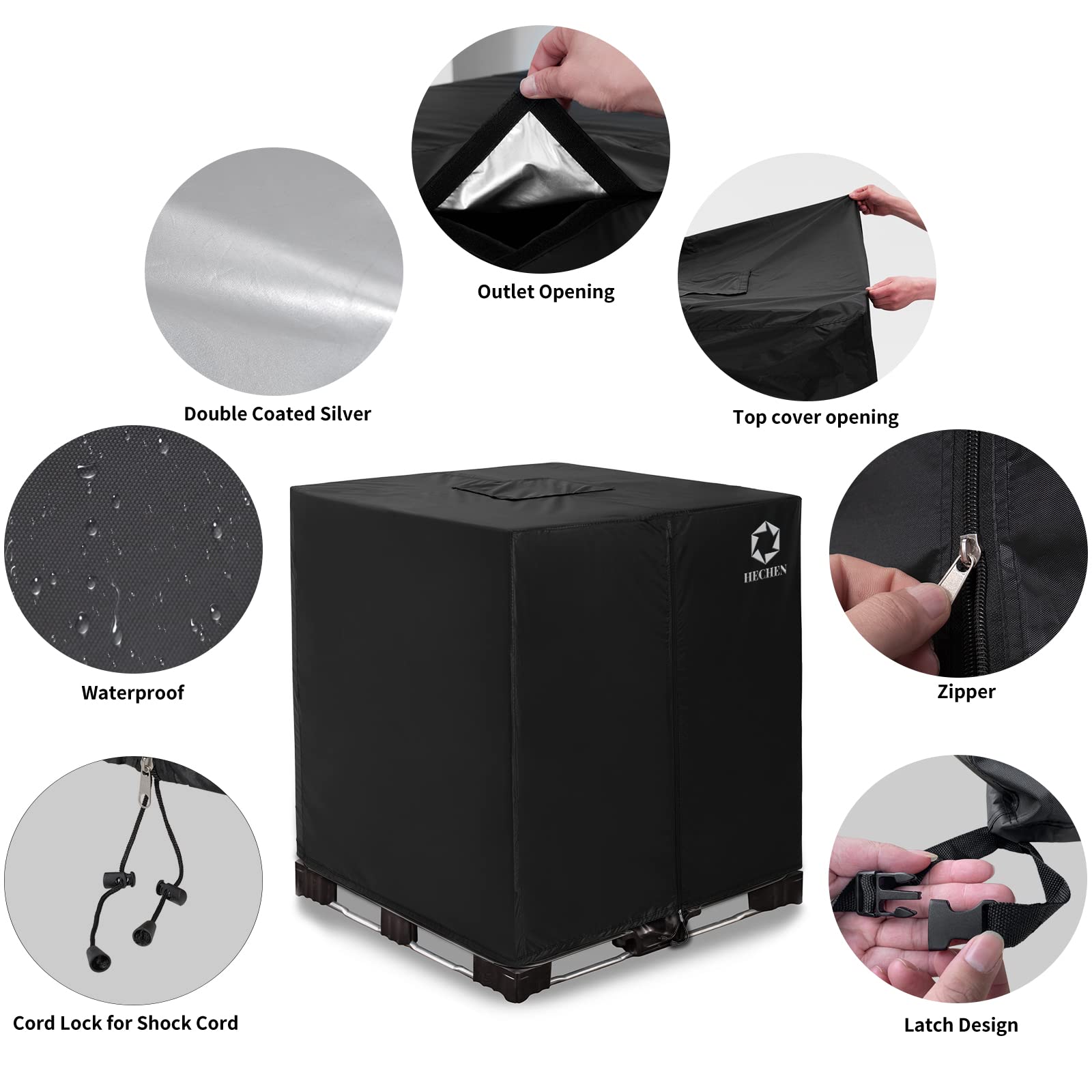 HECHEN IBC tote cover bottom latches keep setup firm.