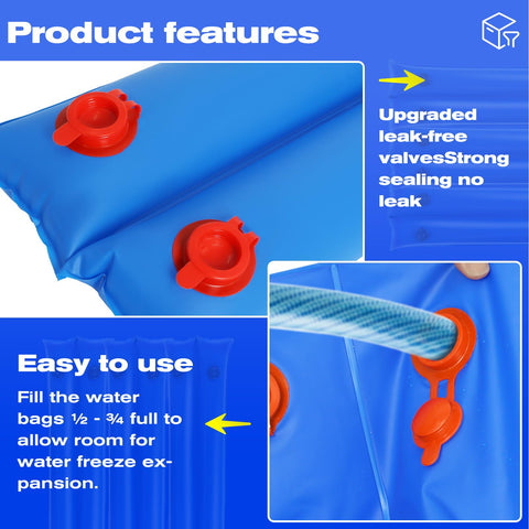Hedday leak-proof valves fit most garden hoses for easy filling and use.