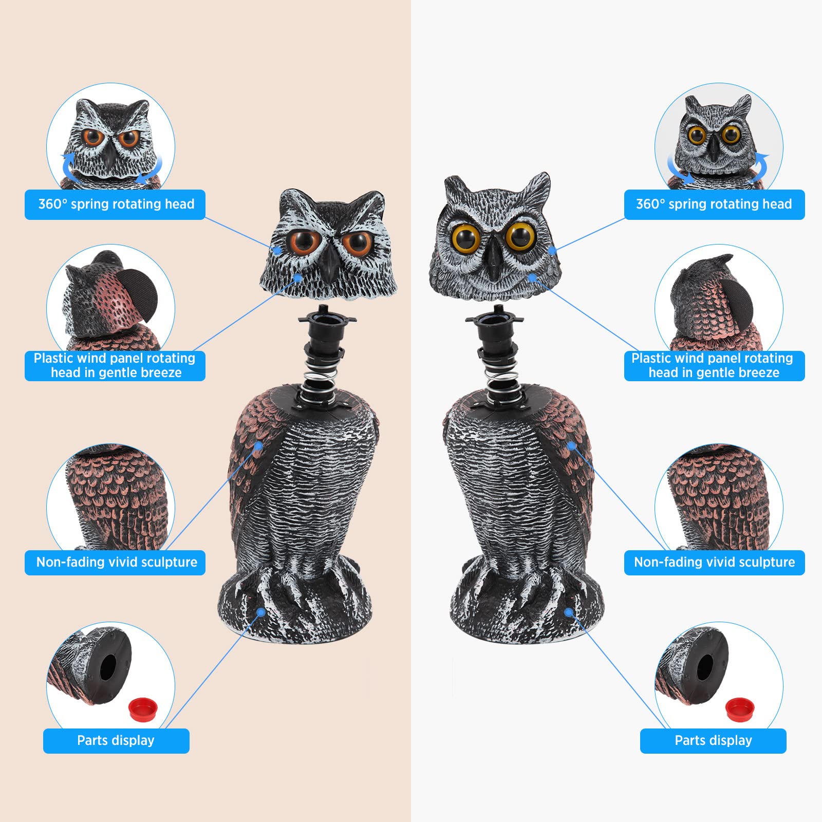 Hedoc 2-pack fake owl decoys base stability with sand-fill option