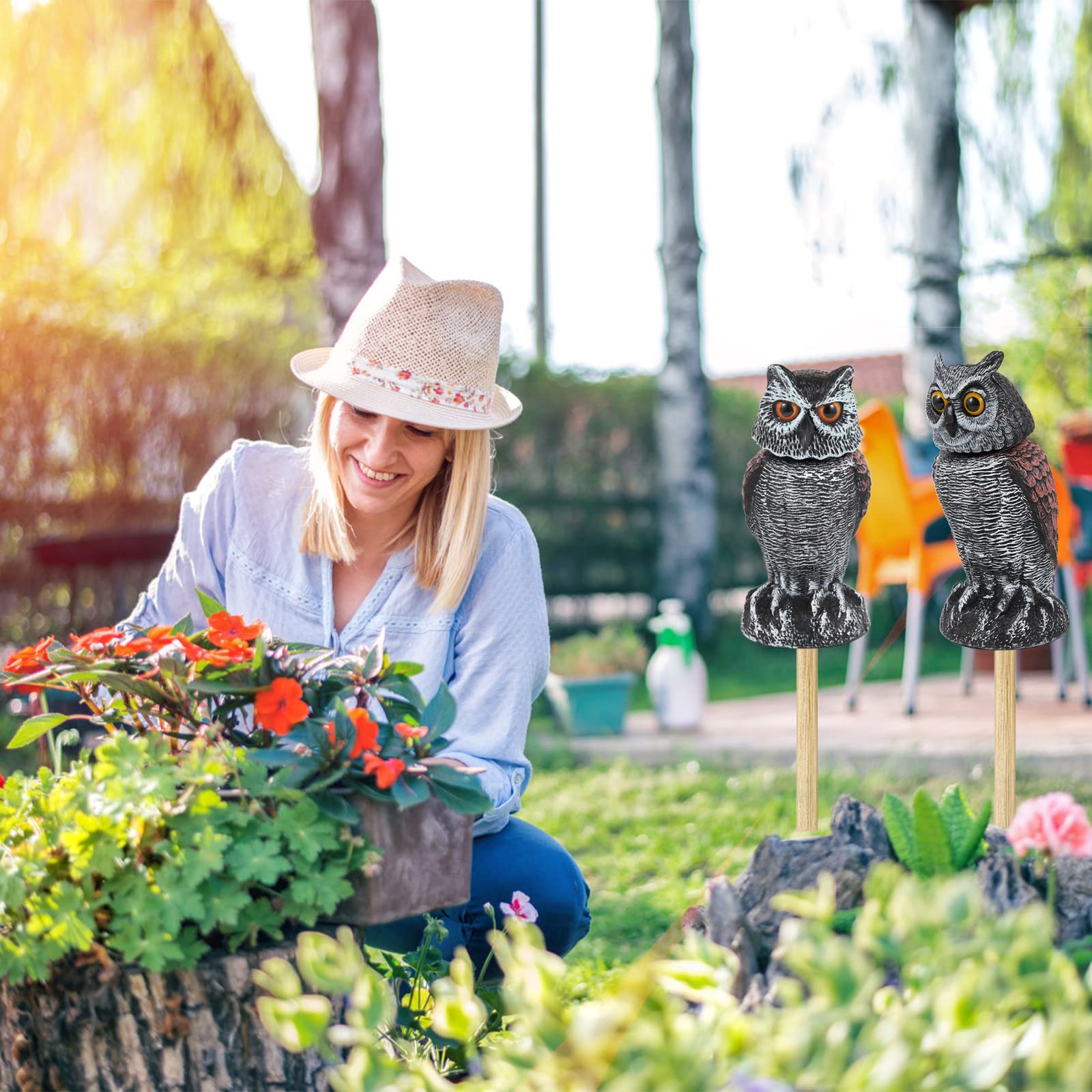 Hedoc 2-pack fake owl decoys hand-painted vivid color for lifelike appeal