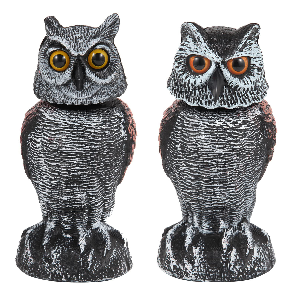 Hedoc 2-pack fake owl decoys front view deter garden birds safely