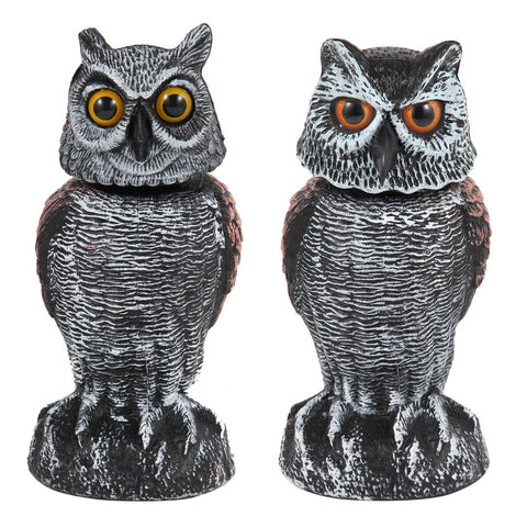Hedoc 2-pack fake owl decoys front view deter garden birds safely
