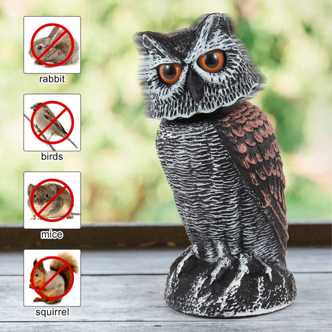 Hedoc 2-pack fake owl decoys side view rotating head confuses birds
