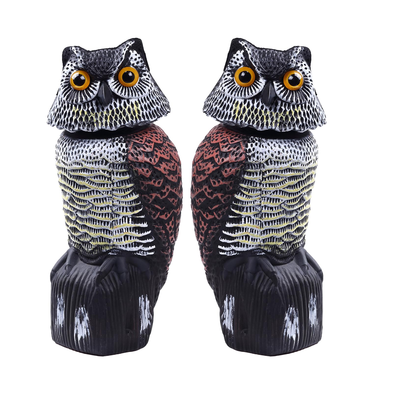 Hedoc 2-pack fake owl decoys with rotating head deter birds from fruit trees