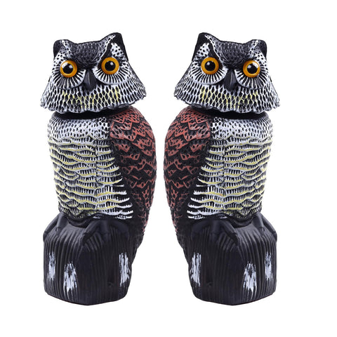 Hedoc 2-pack fake owl decoys with rotating head deter birds from fruit trees