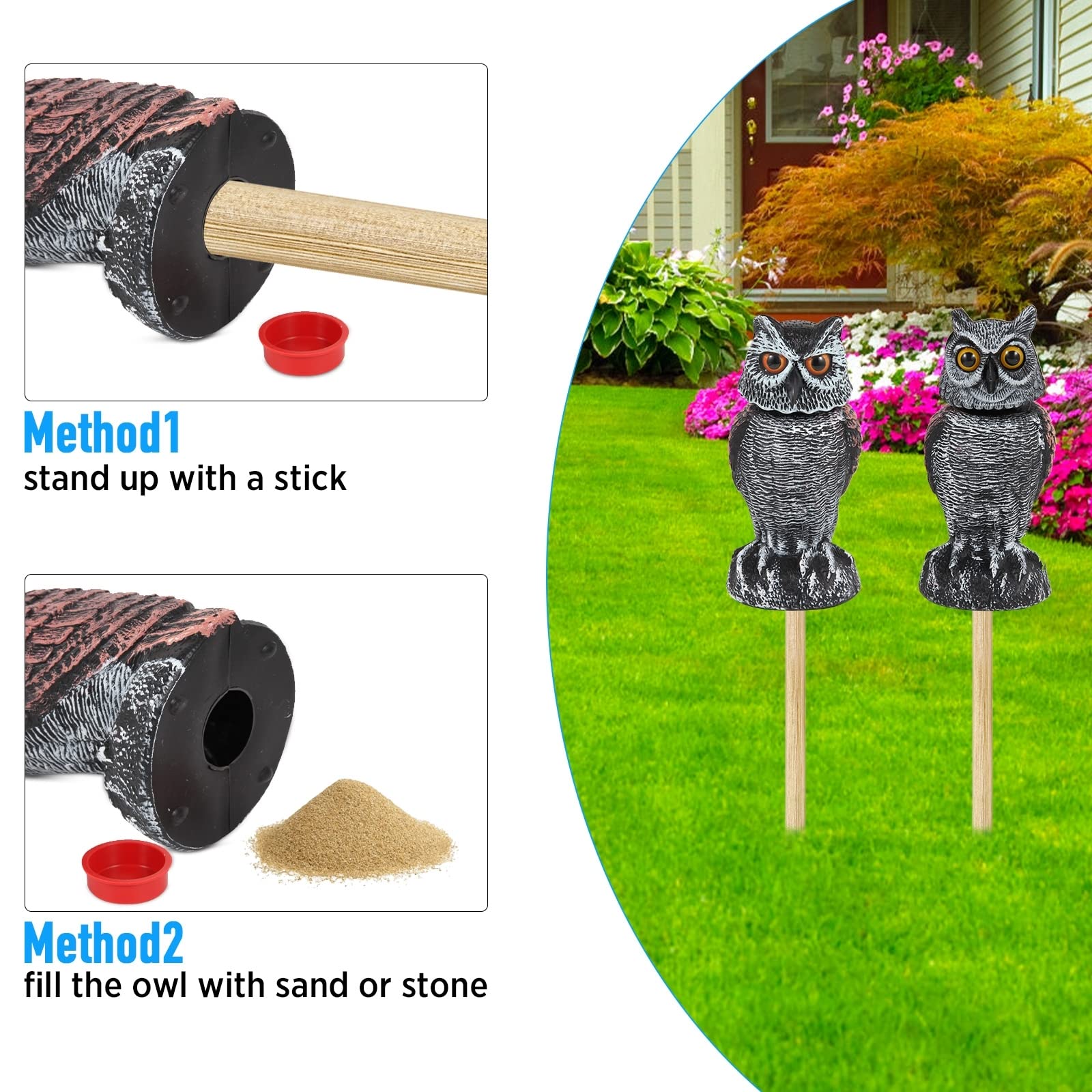 Hedoc 2-pack fake owl decoys weatherproof PE plastic for outdoors