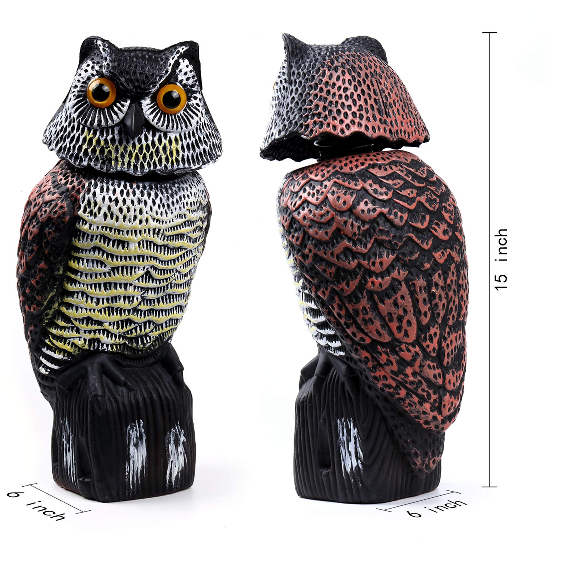 Hedoc owl statue shows wind-driven motion to scare pigeons