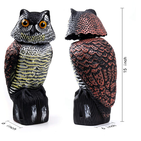 Hedoc owl statue shows wind-driven motion to scare pigeons